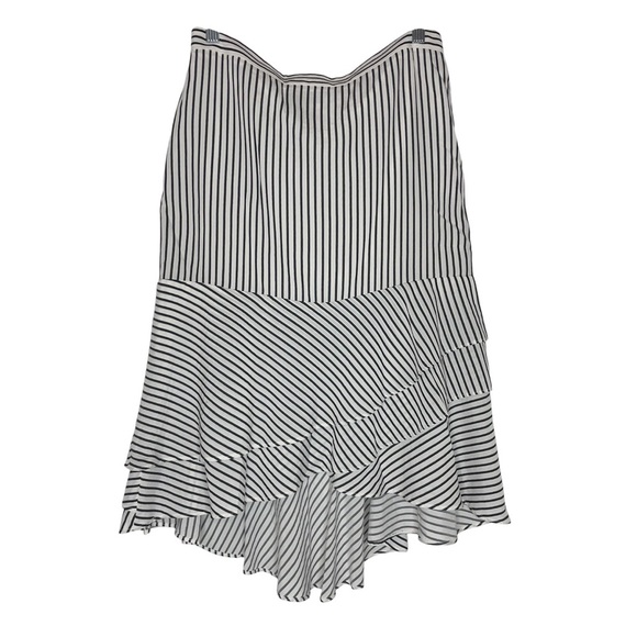 Ann Taylor Cream and Black Stripe Ruffle High Low Skirt size 6P - Picture 2 of 10